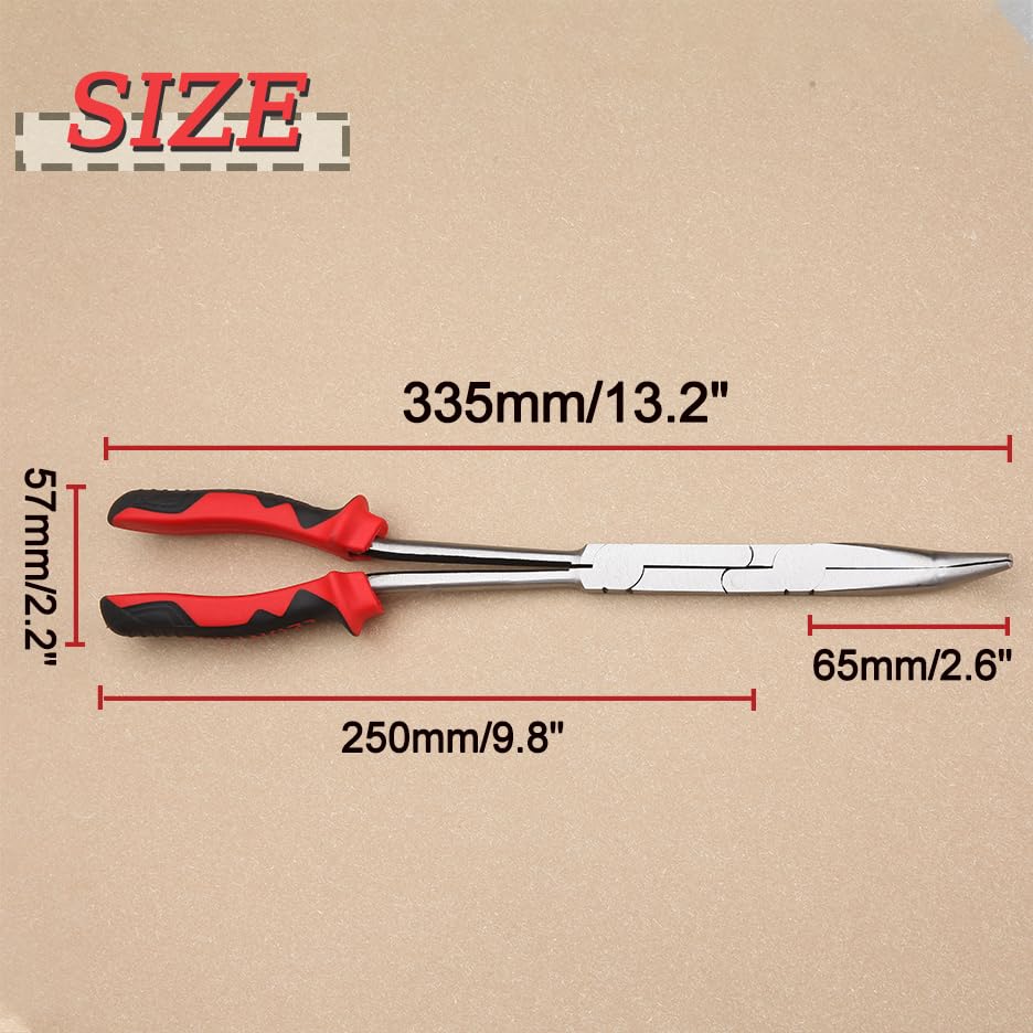 13 Inches Dual Pivot Pliers Double Joint Bent Long Nose Dual Material Pliers with Serrated Jaw 45 Degree Extra Long Reach Compound Action Pliers for Hard to Reach Narrow Spaces - style: Bent Nose