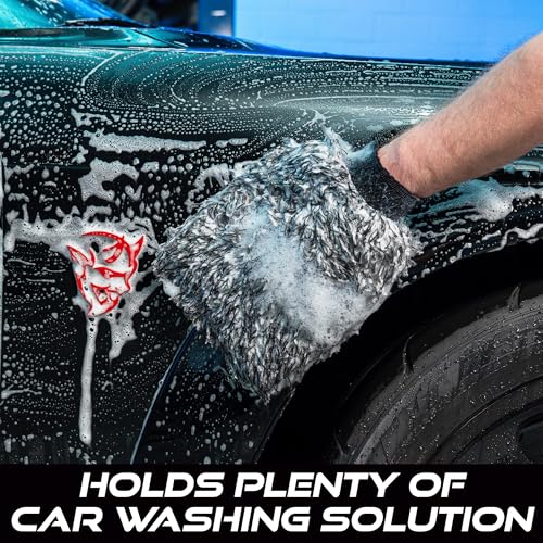 VIKING Car Wash Mitt, Premium Microfiber for Car Cleaning, Black and White, 10 inch x 8 inch, 2 Pack