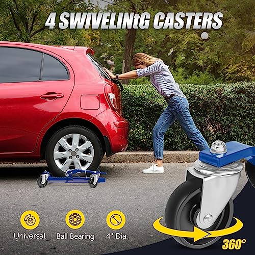TUFFIOM Car Wheel Dolly Jack Set of 2, Mechanical 1500-lbs Car Skates, 12'' Wheel Vehicle Positioning Jack, Heavy Duty Rollers with Ratcheting Foot Pedal for Tire Auto Repair Moving, Blue - color: Blue, Set of 2