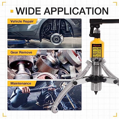 10 Ton Hydraulic Gear Puller Kit – 2 or 3 Jaws Bearing Hub Separator with Case for Hubs, Bearings, Gears - size: 15 Ton