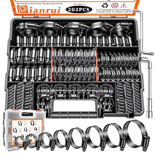 Dianrui 202 PCS Black Hose Clamp Assortment 1/4"-2"(6-51mm) 304 Stainless Steel Hose Clamp Kit, Worm Gear Hose Clamps Heavy Duty for Plumbing/Tube/Automo - color: Black, size: 1/4"–2" 202PCS Kit