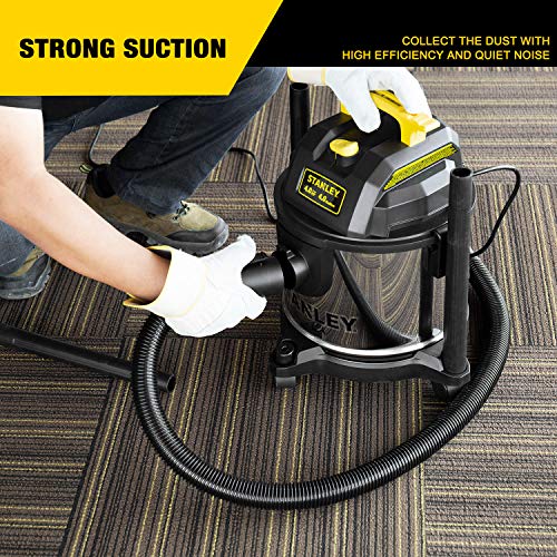 STANLEY 4 Gallon Wet Dry Vacuum, 4 Peak HP Stainless Steel 3 in 1 Shop Vacuum Blower with Powerful Suction, Vacuum for Job Site, Garage, Basement, Workshop, Top Handle, Portable Wet Dry Vac SL18301-4B - size: 4 Gallon, 4.0 HP