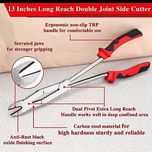Long Reach XL Dual Pivot Wire Cutting Pliers Double-Joint Side Cutters Extra Long Reach Compound Action Cutting Pliers Diagonal Cutters for Hard to Reach Narrow Spaces - style: Side Cutters