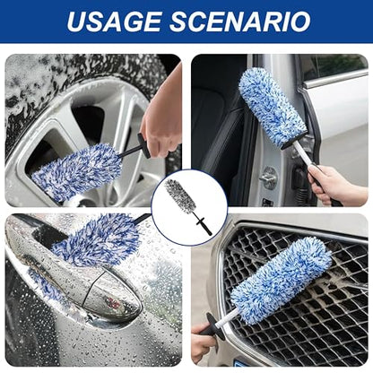 Wheel Barrel Brush, 2026 New Car Wheel Cleaner Brushs Long Handle Microfiber Wheel, Non Scratch Car Detailing Brush for Rim Cleaning and Car Detailing (1Pcs Blue) - color: 1Pcs Blue