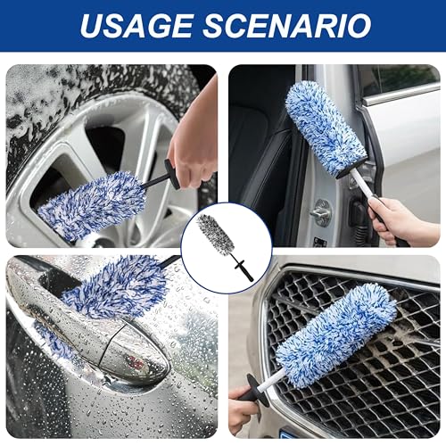 Wheel Barrel Brush, 2026 New Car Wheel Cleaner Brushs Long Handle Microfiber Wheel, Non Scratch Car Detailing Brush for Rim Cleaning and Car Detailing (1Pcs Black) - color: 1Pcs Black