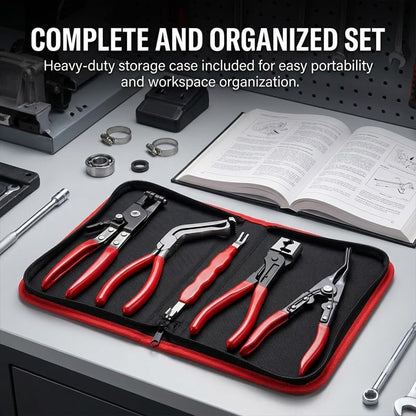 5PCS Automotive Electrical Disconnect Pliers Kit, Connector & Terminal Removal Tool Set with Hose Clamp Pliers, Trim Clip Remover for Car Fuel Line, Sensor & Wiring Harness (Red 1Set) - color: Red 1set