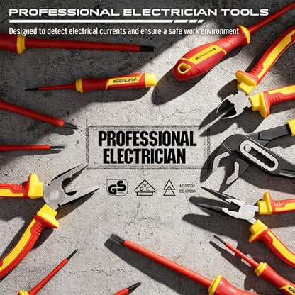 18-Piece Insulated Electrician Tool Set, VDE 1000V Insulated Screwdrivers, Voltage Tester, Long Nose, Diagonal Cutting and Water Pump Pliers for Electrical Work, Home Repair and Maintenance - style: 18 PCS VDE(New Version)