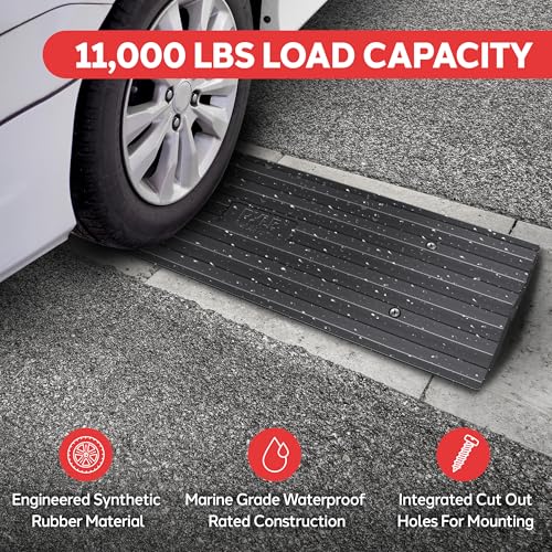 Car Vehicle Curbside Driveway Ramp - 4ft Heavy Duty Rubber Threshold Bridge Track Curb Ramp, for Loading Dock, Garage, Sidewalk, Truck, Scooter, Bike, Motorcycle, Wheelchair Mobility - Pyle PCRBDR21 - size: 2-Pack