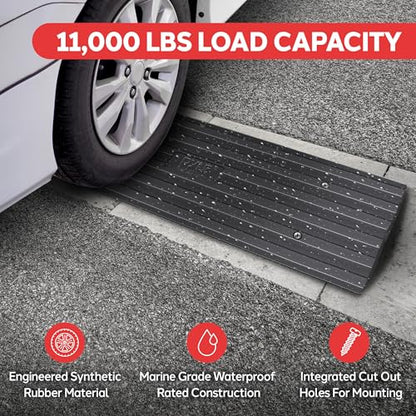 Car Vehicle Curbside Driveway Ramp - 4ft Heavy Duty Rubber Threshold Bridge Track Curb Ramp, for Loading Dock, Garage, Sidewalk, Truck, Scooter, Bike, Motorcycle, Wheelchair Mobility - Pyle PCRBDR21 - size: 2-Pack