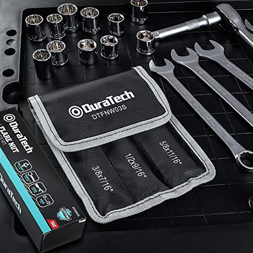 DURATECH Flare Nut Wrench Set, SAE, 3-piece, 3/8'', 7/16'', 1/2'', 9/16'', 5/8'', 11/16'', CR-V Steel, Organizer Pouch Included - size: 3pc, SAE