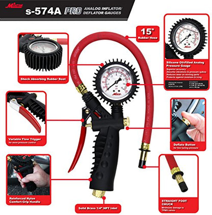 MILTON S-574A Analog Inflator Gauge with Straight Chuck - size: Straight Foot Chuck, style: Analog