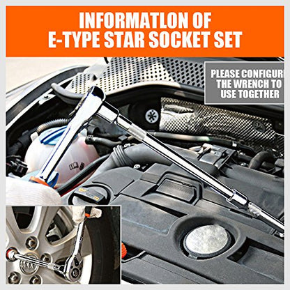 HORUSDY 11Pcs E Torx Socket Set Female External Star Socket Set E4 - E20 Torque Socket Set