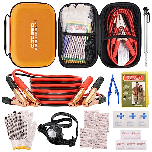 Car Roadside Emergency Kit with Battery Jumper Cables,Car Accessories for Men or Women,Automotive Safety Kit for Car,Vehicle, Truck or SUV,Gifts for Men or Him, Orange - color: Orange, size: 9 Pcs