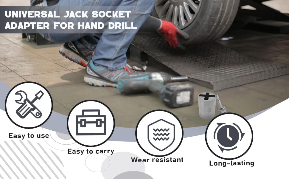 Scissor Jack Adapter, Universal Jack Socket Adapter for Hand Drill, for Scissor Car Jack, Easy Tire Change Tool with a 1/2 in Adapter Bit