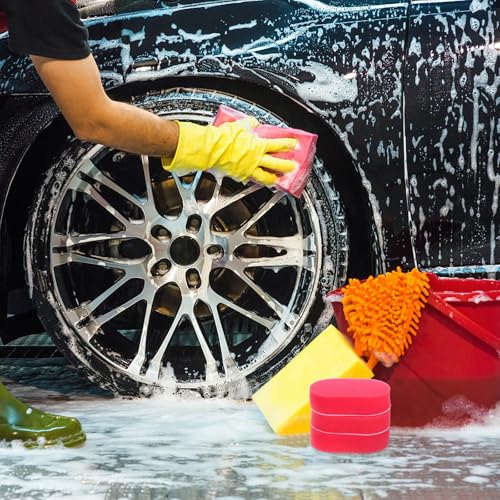 Didiseaon 5pcs Car Tire Waxing Brush Set with Handle, Auto Wax Applicator Sponge Pads for Wheel Cleaning and Polishing, Sturdy Car Care Tool for Tire Shine and Detailing