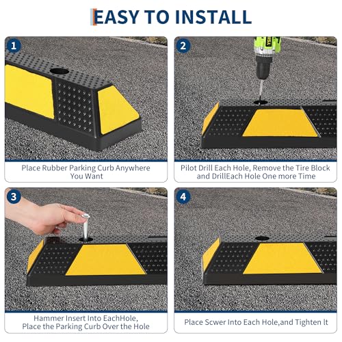 2 Pack 72" Heavy Duty Rubber Parking Curb – 55,000 lb Capacity Wheel Stopper with Reflective Stripes for Garage, Driveway & Truck Parking Protection