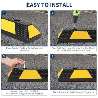 2 Pack 72" Heavy Duty Rubber Parking Curb – 55,000 lb Capacity Wheel Stopper with Reflective Stripes for Garage, Driveway & Truck Parking Protection