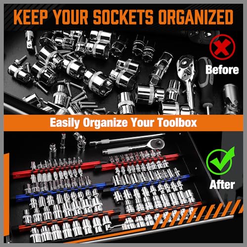 HORUSDY 6Pcs Double Sided Socket Organizer, 1/4-Inch, 3/8-Inch, 1/2-Inch, Premium Quality Socket Holders (6Pcs Double Sided Socket Organizer) - style: 6Pcs Double Sided Socket Organizer