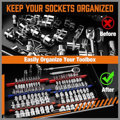 HORUSDY 6Pcs Double Sided Socket Organizer, 1/4-Inch, 3/8-Inch, 1/2-Inch, Premium Quality Socket Holders (6Pcs Double Sided Socket Organizer) - style: 6Pcs Double Sided Socket Organizer