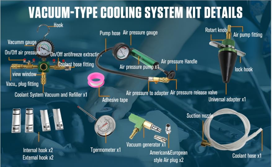 Universal Radiator Coolant System Vacuum Refill Kit Radiator Pressure Leak Test
