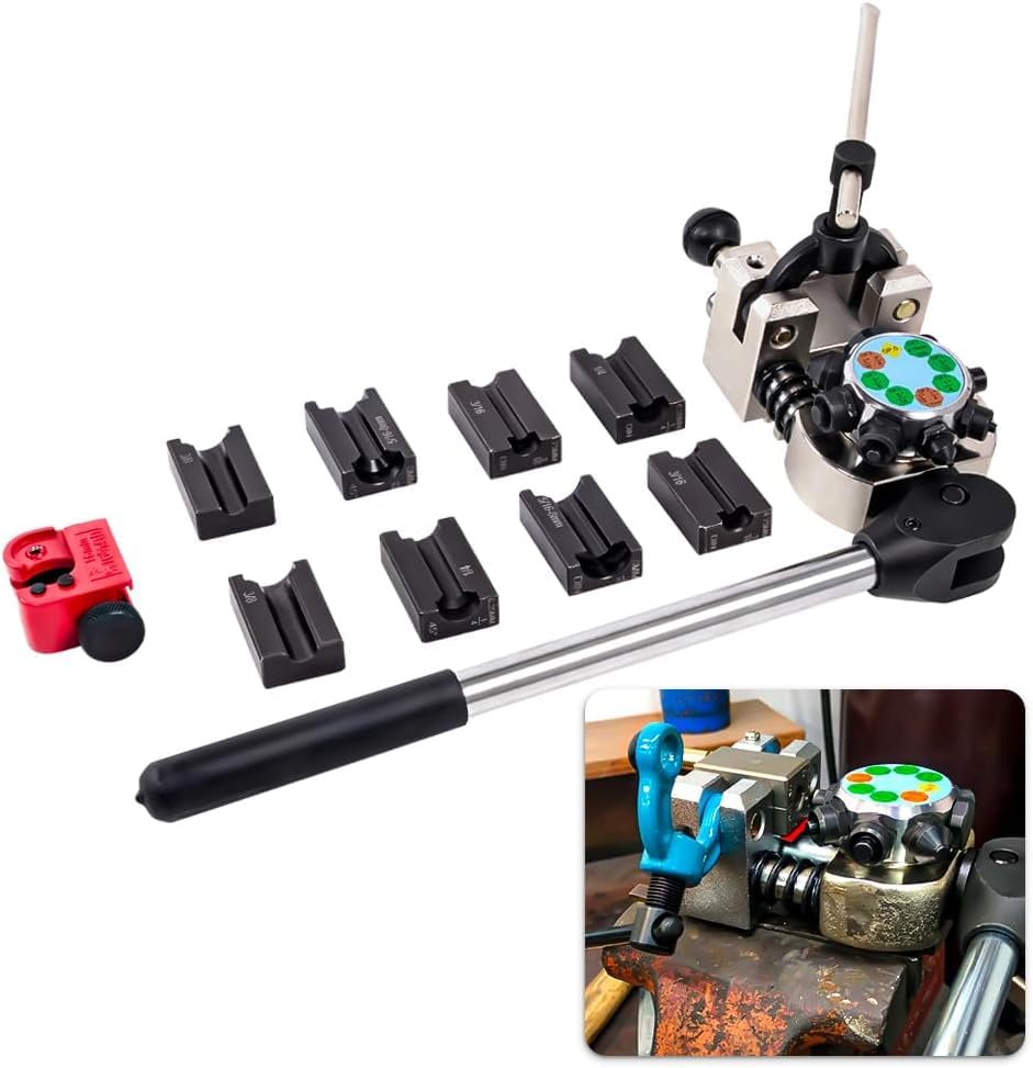Professional Brake Line Flaring Tool Kit - 45 Degree Single, Double and Bubble Flares Pipe Flare Tool for 3/16", 1/4", 5/16", 3/8" Brake Repair Brake Flaring Tools Brake Line and Tubing Flaring Tool - size: 45 Degree Brake Line Flaring Tool Kit