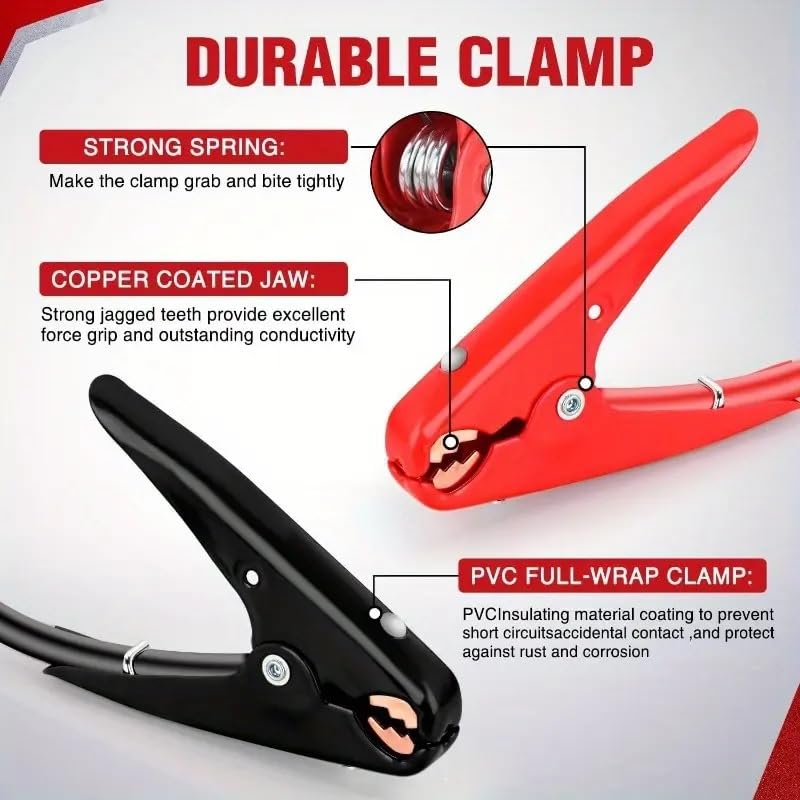 Heavy Duty Jumper Cables, 20 Ft, 2 Gauge, 800A, Car/Truck/Van/SUV, Carrying Bag, 10 Year Warranty