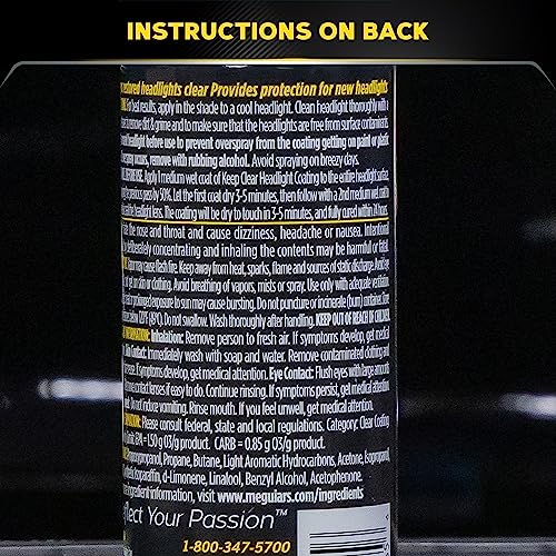 Meguiar's Keep Clear Headlight Coating, Maintain Like-New Clarity of Your Headlights with an Easy-to-Use Formula and UV Protection that Lasts All Year Long, 4 Ounce Aerosol - size: 1 Count (Pack of 1)