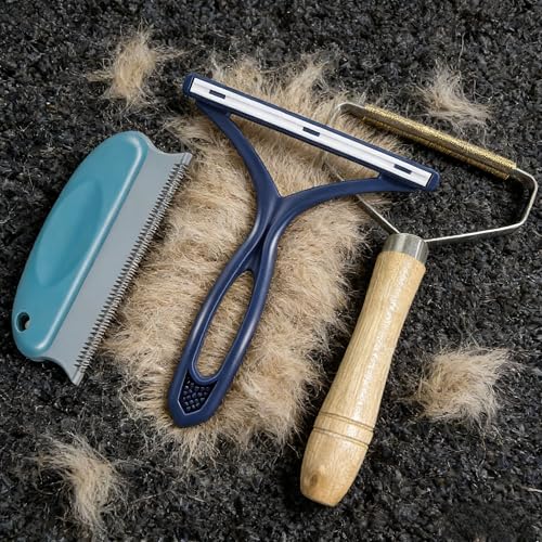 3-in-1 Pet Hair Remover Tool Set, Reusable Lint Roller for Couch, Carpet, Clothes & Car, Dog & Cat Fur Remover with Fabric Shaver & Upholstery Brush, Pet Hair Cleaner for Home & Travel