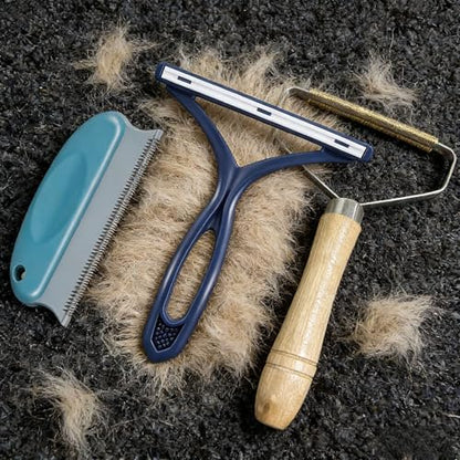 3-in-1 Pet Hair Remover Tool Set, Reusable Lint Roller for Couch, Carpet, Clothes & Car, Dog & Cat Fur Remover with Fabric Shaver & Upholstery Brush, Pet Hair Cleaner for Home & Travel