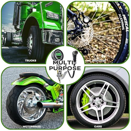 Presta Valve Air Chuck, Digital Bike Tire Inflator Gauge for Air Compressor | A bike compressor attachment for Presta & Schrader valves, tubeless setups and quick inflation with spare cores and caps.