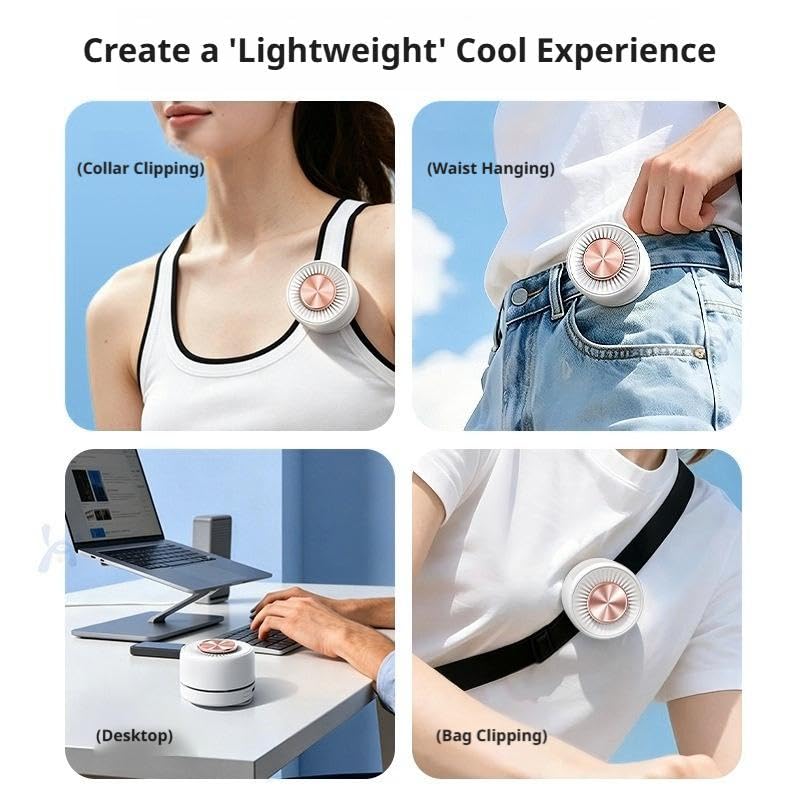 Wearable Neck Fan Hands Free, Portable 360° Adjustable Personal Fan with 3 Speeds, 80g Ultra Light Clip on Collar Fan USB C Rechargeable, Quiet Bladeless Wearable Fan for Travel Office Outdoor - color: Blue