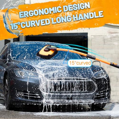 Car Wash Brush with Long Handle, Chenille Microfiber Car Wash Mop Kit, Scratch Free Car Cleaning Supplies with Ergonomic 15掳 Curved Extension Pole for RV Truck Boat Windshield - Orange - color: Orange