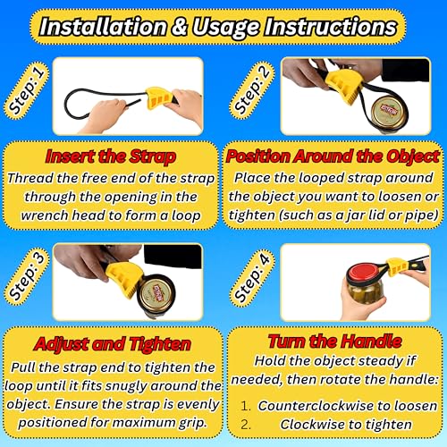 2-Pack Adjustable Rubber Strap Wrench Set, 8" & 6" – Heavy-Duty Non-Slip Oil Filter Wrench & Jar Opener for Plumbing, Water Filter, Shower Head, Sink, Faucet, Pipes & Automotive Use (Yellow)