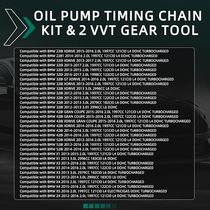 Oil Pump Timing Chain Kit & 2 VVT Gear Tool Compatible with BMW N20 N26 X4 X5 228 320 328 2.0L 3.0L 2012-2016