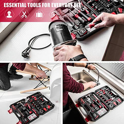 Eastvolt 128-Piece Home Repair Tool Set, Tool Sets for Homeowners, General Household Hand Tool Set with Storage Toolbox, EVHT12801, Black + Red (ASK01) (Pack of 5) - size: 128 (Pack of 5), style: Tool Set