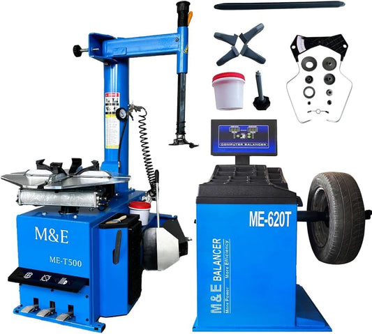 ME-T500 2.0 HP 24" Tire Changer Machine and ME-B620 Wheel Balancer Tire Changing and Repair Equipment with Precision Balancing Combo for Auto Shops Tire Centers - color: Blue500+620
