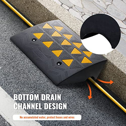 VEVOR Rubber Curb Ramp 6'' Rise Height Sidewalk Threshold Ramp, 14.6'' Width 19.3'' Length Driveway Ramp 33069 lbs Load Capacity for Curb for Forklifts, Trucks, Buses, Cars, Wheelchairs, Bike - size: 6" H x 19.3‘’ L