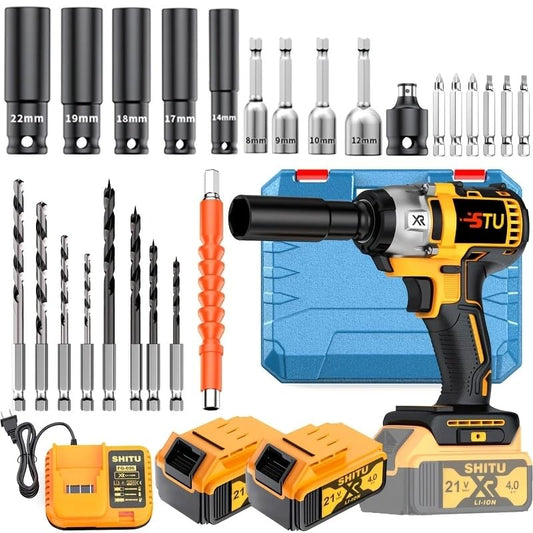 Wireless impact wrench, lithium-ion impact wrench with charger, portable fast charging tool - suitable for home and car maintenance (电池*2+塑料盒) - style: 2 Batteries + Plastic Box