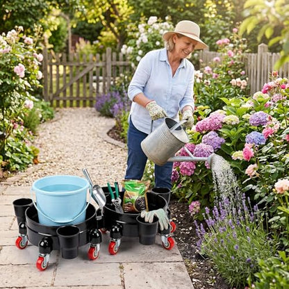 Heavy-Duty Bucket Dolly with Wheels,5 Gallon Bucket Roller with Locking Casters & Secure Clamp,Rolling Bucket Cart for Cleaning, Gardening,Industrial Use,300Lbs,Equipped with three detachable brackets - color: Black2