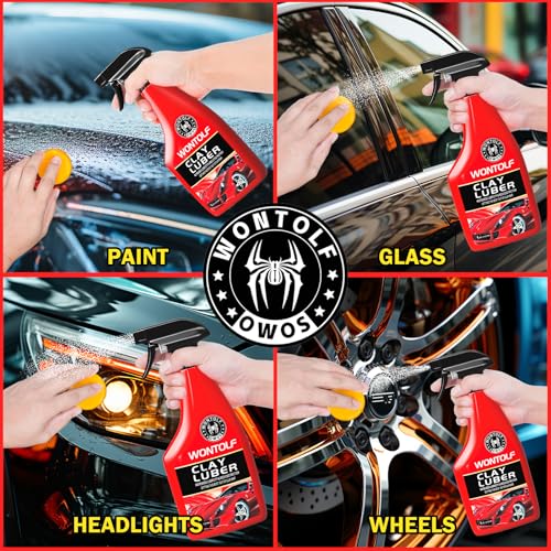 Heavy Duty Car Clay Bars Auto Detailing Clay Luber Synthetic Lubricant Kit, 4 Clay Bars, Clay Bar Lubricant Tablets 10 Pack, Spray Bottle and Microfiber Towel for Car Detailing Cleaning - color: Yellow
