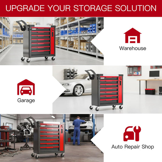 7-Drawer Tool Chest with Wheels, Rolling Tool Chest with Side Drawer,Tool Cabinet Drawers lockable,Tool Cart with Top compartment,for Garage Storage,Workshop,Home,Safety Rounded Corner Anti-collision - style: 7-Drawer