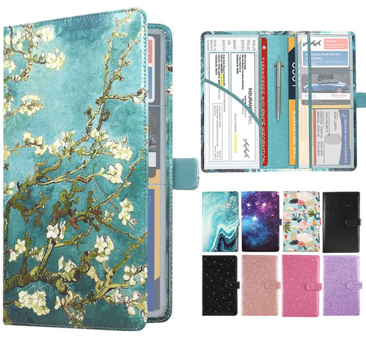 DMLuna Car Registration and Insurance Holder, Leather Vehicle Card Document Glove Box Organizer, Auto Truck Compartment Accessories for Essential Information, Driver License Cards, Almond Blossom - color: Almond Blossom, size: Magnetic Closure Style