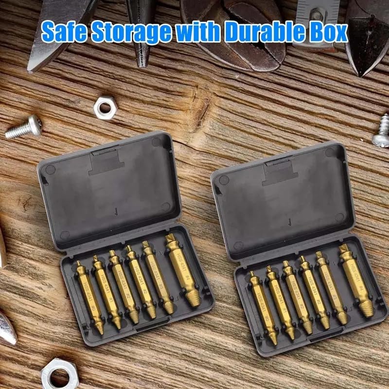 JIAOLUIOLI Damaged Screw Extractor Set, 6PCS Stripped Bolts Extractor Kit, Easy Removal of Rusty & Broken Drill Bits, Drill Bit Bolt Remover and Extractor, Broken Stripped Screw Extractor (Gold)
