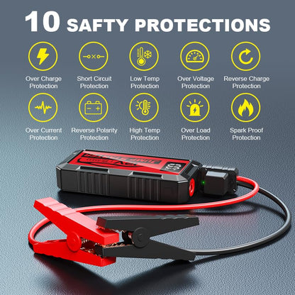 8000A Car Jump Starter, 12V Jump Starter Battery Pack (All Gas,up to 10.0L Diesel Engine) Jumper Cables Portable Lithium Jump Box, USB Output and LED Light (red) - color: red