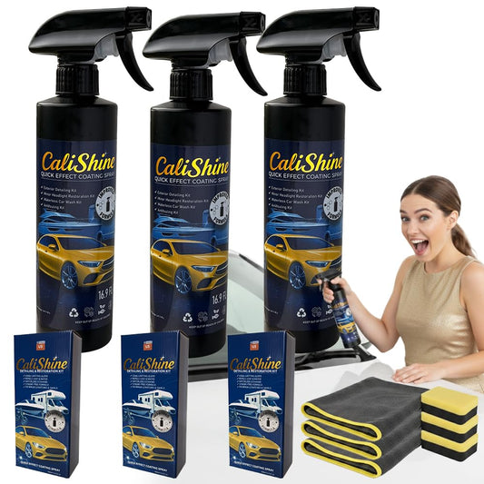 CaliShine Quick Effect Coating Spray - 16.9 fl oz Waterless Ceramic Car Wax Coat - Detail Polish & Cleaner for Cars Boat Body & Glasses, Window Glass and Headlight - Shine Restoration Kit (1500 ml) - size: 16.9 Fl Oz (Pack of 3)
