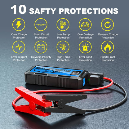 8000A Car Jump Starter, 12V Jump Starter Battery Pack (All Gas,up to 10.0L Diesel Engine) Jumper Cables Portable Lithium Jump Box, USB Output and LED Light - color: blue