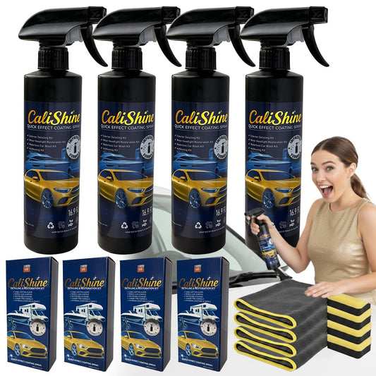 CaliShine Quick Effect Coating Spray - 16.9 fl oz Waterless Ceramic Car Wax Coat - Detail Polish & Cleaner for Cars Boat Body & Glasses, Window Glass and Headlight - Shine Restoration Kit (2000 ml) - size: 16.93 Fl Oz (Pack of 4)