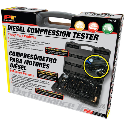 Performance Tool W89735 Diesel Compression Tester Kit for Large Cars, Trucks, Tractors, and Other Heavy-Duty Vehicles in Tough Organizer Case - style: Diesel Compression Tester Kit