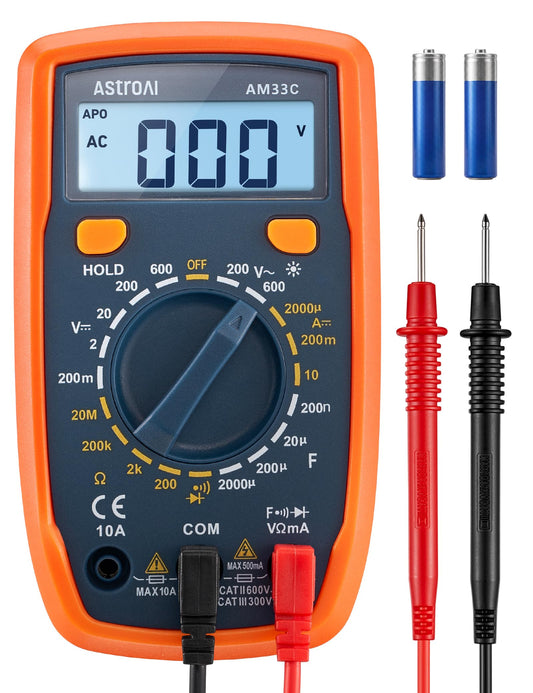 AstroAI Digital Multimeter Tester with Capacitance, 2000 Counts DC AC Voltmeter and Ohm Volt Amp Meter; Measures Voltage, Current, Resistance, Capacitance, Continuity and Diode, Orange - color: Orange